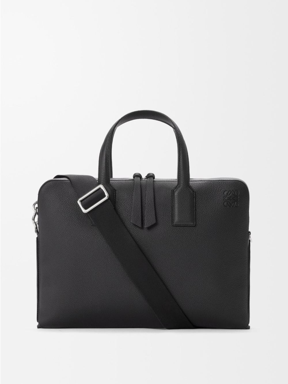 Loewe Black Pebbled Leather Briefcase with Shoulder Strap